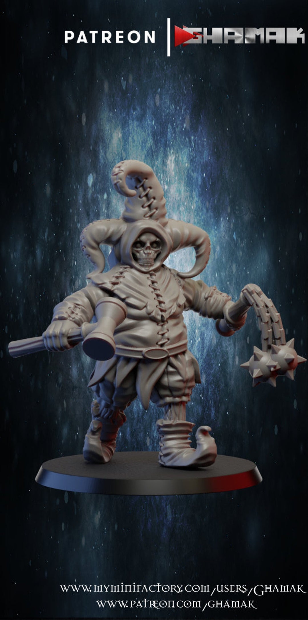 Rpg Jester Undead Jester | 3D Printed Resin Miniature | 28mm 32mm 100mm | Fantasy ...