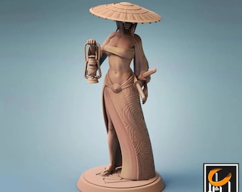 Samurái Kasa / Miniatura de resina impresa en 3D / 28 mm, 32 mm y 100 mm / Personaje de fantasía / Para DnD y juegos de rol de mesa