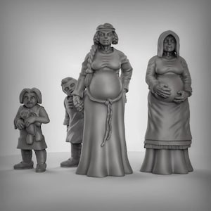 Peasant Town Women with Kids Bundle | Outstanding 3D Printed Fantasy Tabletop Miniatures 28mm 32mm | Dungeons and Dragons DnD D&D