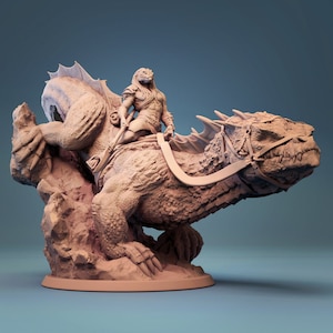Mounted Reptilian on Giant Lizard | 3D Printed Resin Miniature | 28mm 32mm 100mm | Fantasy Character | for DnD & Tabletop RPG