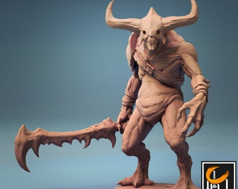 Horned Demon Standing | Outstanding 3D Printed Fantasy Tabletop Miniatures 28mm 32mm up to 100mm | Dungeons and Dragons DnD D&D