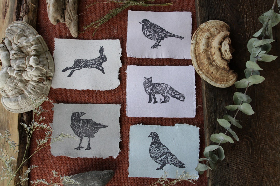 Small Animal Prints. Linocut Original Art. Recycled Paper. Etsy