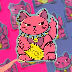 Autocollant ANTIFA Lucky Cat – Autocollant en vinyle pour les amateurs de chats rebelles pour ordinateurs portables, bouteilles d’eau