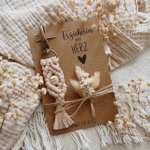 Geschenkkarte mit Makramee Schlüsselanhänger und Mini Trockenblumenstrauß || beste Erzieherin Dankeskarte