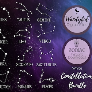 Sterrenbeelden in wit, SVG, EPS, PNG, bundel, astrologie, sterrenbeeld clipart bundel, astrologie tekens Svg bundel, sterrenbeeld voor Cricut