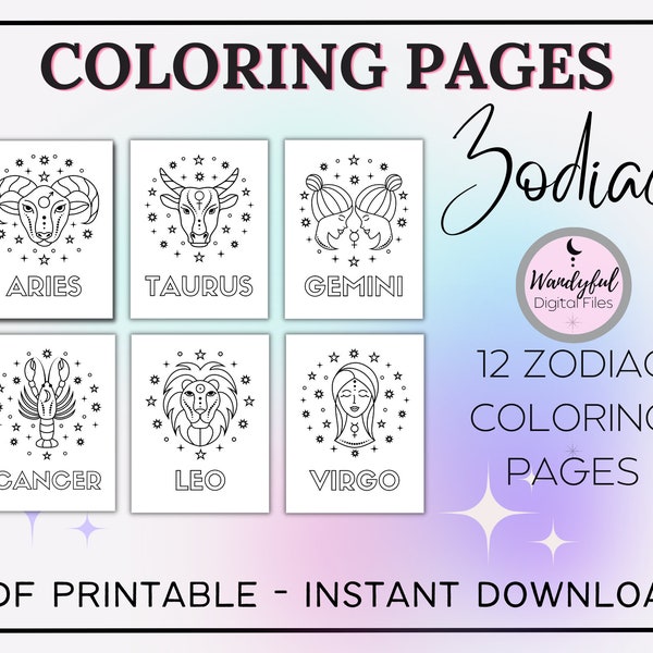 Zodiac Coloring Pages | Astrological Symbols Coloring Book | Birthday Coloring Pages | Printable Coloring Pages | Zodiac Signs | Printable