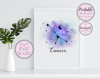 Art mural constellation du CANCER à imprimer | Signe astrologique du Cancer | Art mural horoscope | Zodiaque du Cancer imprimable | Art mural astrologie cancer