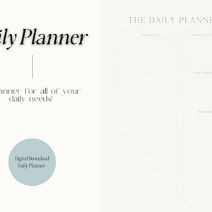 Può includere: Un planner giornaliero stampabile con sezioni per l'orario, l'obiettivo principale del giorno, le 3 priorità principali e un brain dump. Il planner ha uno sfondo grigio chiaro e testo nero.