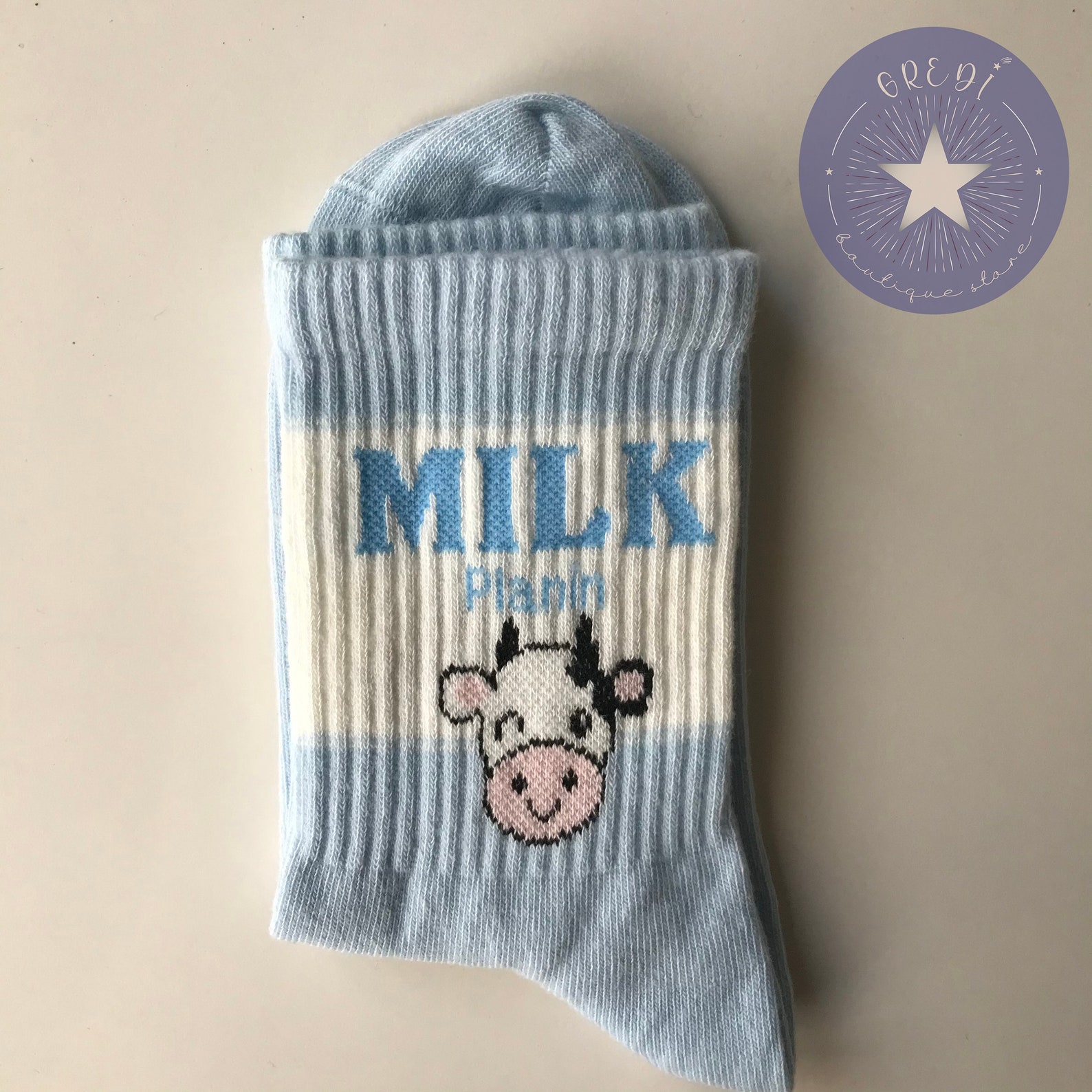 Buy 1 Get 2 More FREE Blue Milk Socks Cow Socks Etsy
