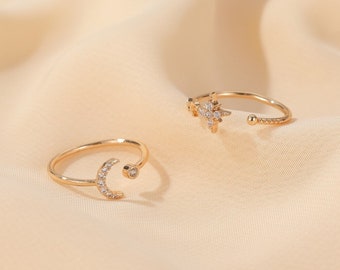 14K Yellow Gold Open Ring Friendship Ring Handmade Gold Ring Stackable Gold Ring Adjustable Gold Ring Leaf Gold Ring