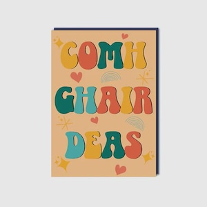 Carte de félicitations en langue irlandaise || Comhghairdeas || Style bohème hippie