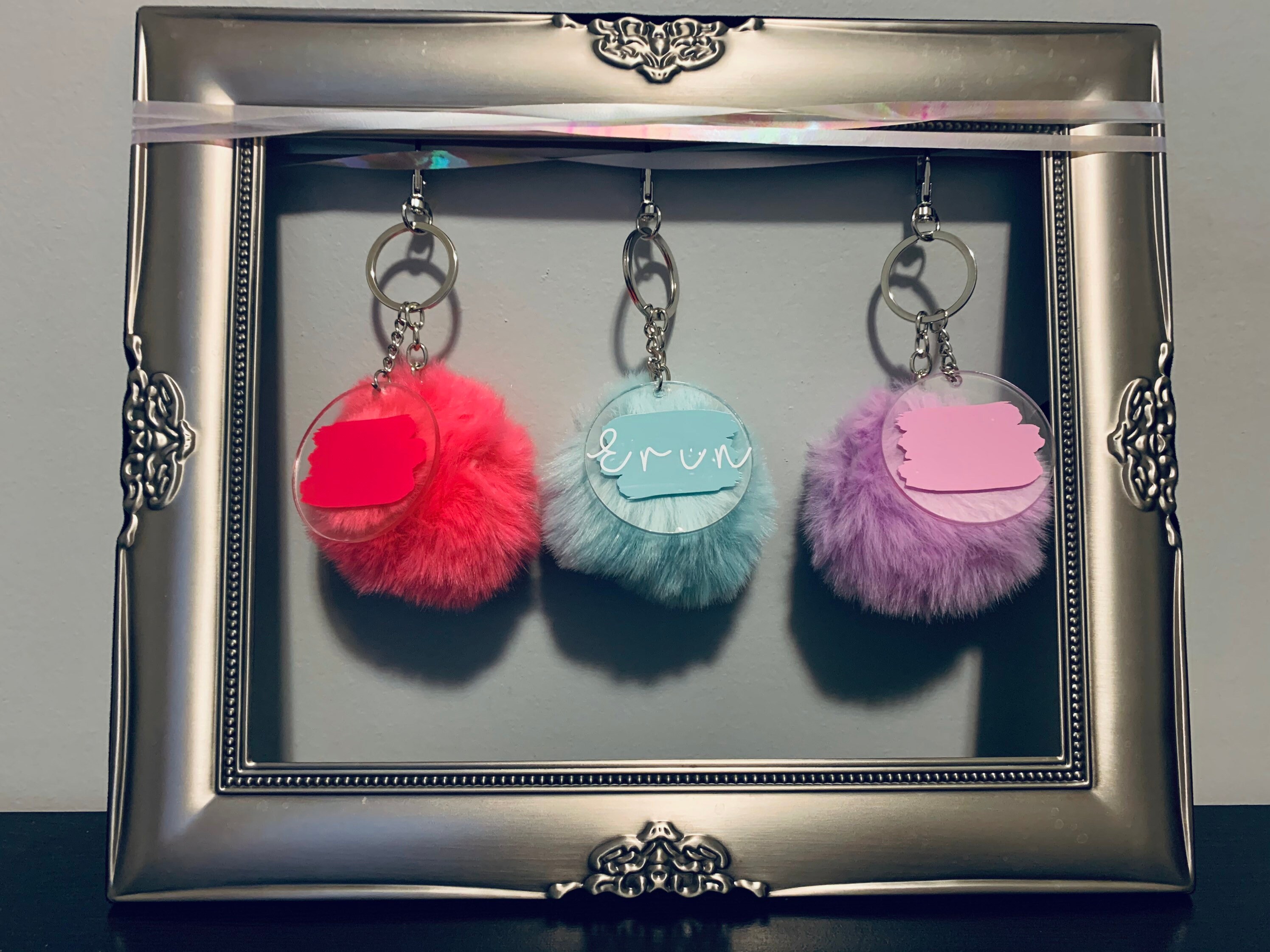 Custom keychain and puff ball Acrylic Keychain with puff Etsy