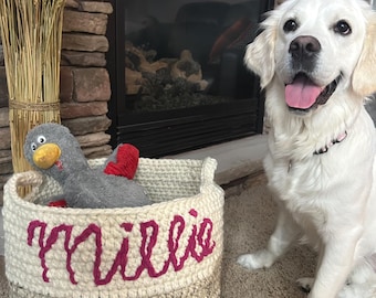 Personalized Handmade Basket | Dog Toy Basket | Pet organizer | Custom Toy Basket | Personalized Dog Toy Basket | Storage Bins | Dog Gifts