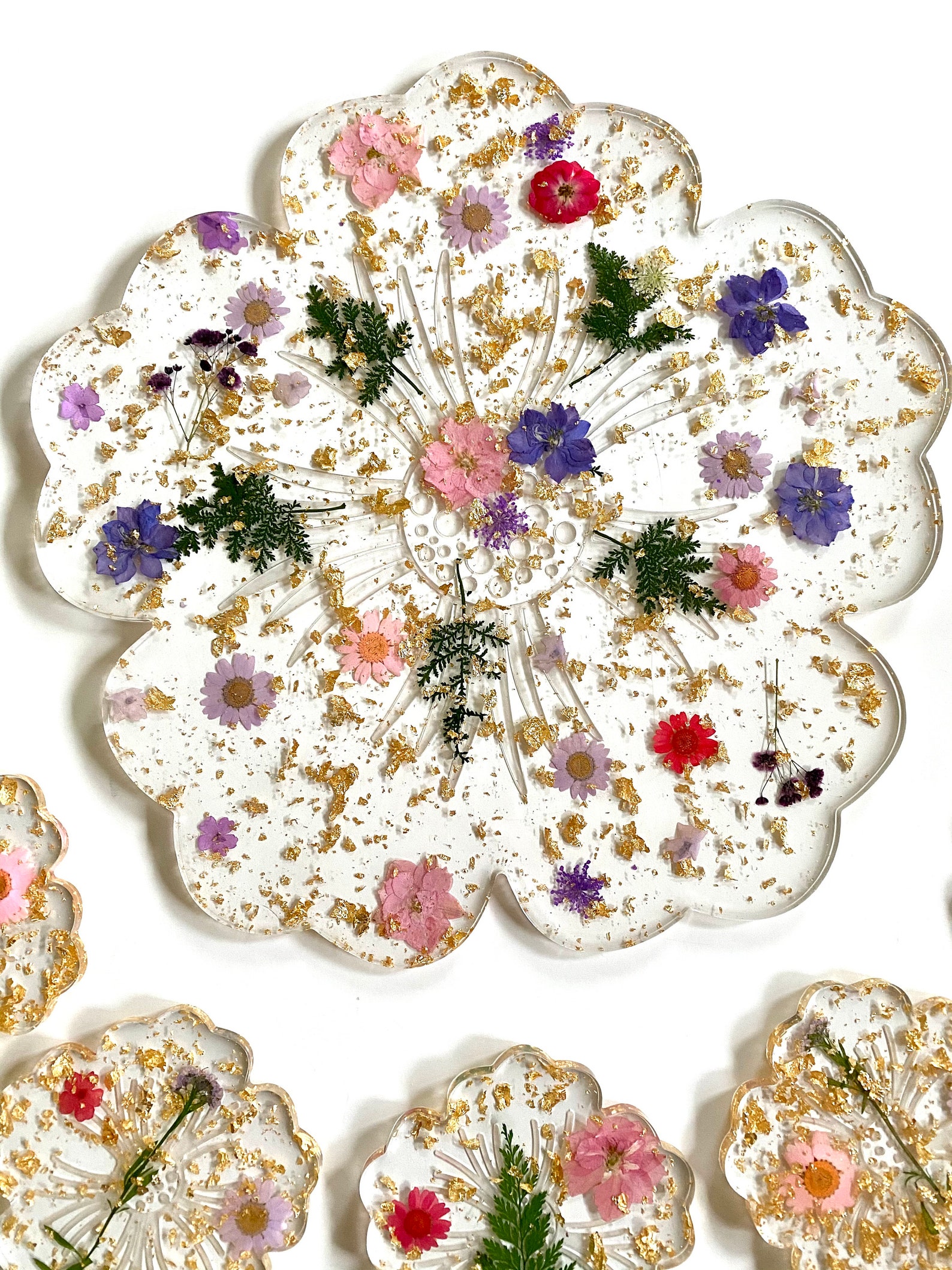 Dried Flower Resin Tray and Coasters/ Floral Tray/ Home Etsy
