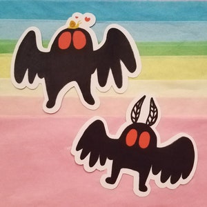MOTHMAN Glossy Sticker // Cryptids, Spooky, Cute, Chibi Art, Baby Criptid, Friendship