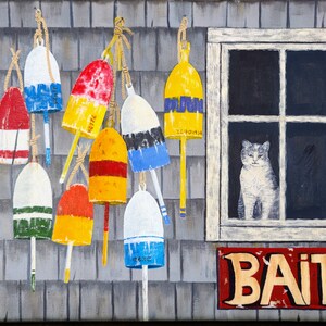 Acrylic Painting, Colorful Lobster Bouys, Bait Shop, Nautical Decor, Cottage Decor, Beach Decor
