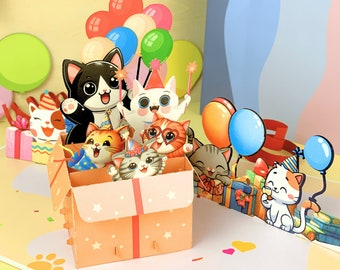 Cat Birthday Cards, Pop Up Funny Birthday Cards, Pop Up Birthday Cards for Women, Kids, Gift for Cat Lovers, Cute Cat Themed, Greeting Card