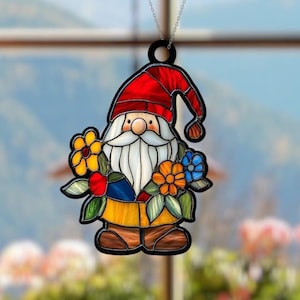 Gnome Suncatcher, Gnome Ornament, Cute Gnome Christmas Ornament, Christmas Gift, Gnomes Christmas Decoration