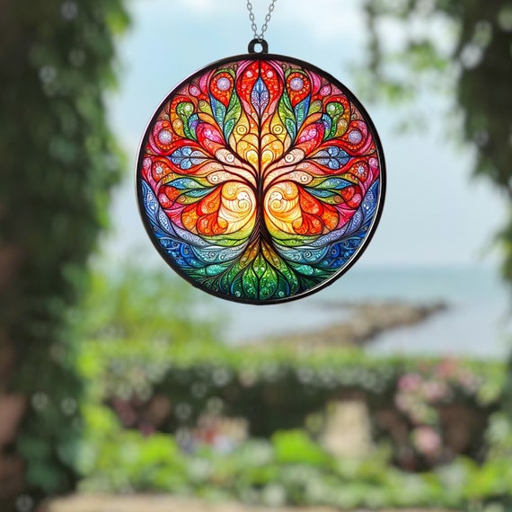 Attrape Soleil Tree Of Life Stained Glass Window Wall Hangings Art Deco ...