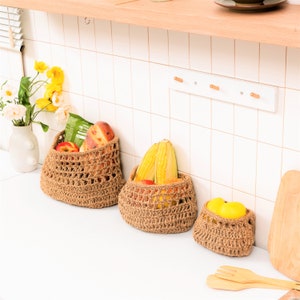 Hanging Fruit Basket, 3 Tier Woven Jute Wall Hanging Baskets for Organizing, Hanging Produce Basket for Fruit & Vegetable Storage image 8