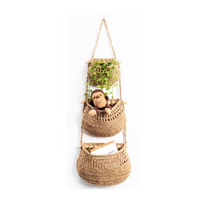 Hanging Fruit Basket, 3 Tier Woven Jute Wall Hanging Baskets for Organizing, Hanging Produce Basket for Fruit & Vegetable Storage image 1
