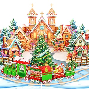Pop Up Christmas Cards, 3D Gingerbread Town Christmas Pop Up Card, Happy Holidays Pop Up Cards  for Kids, Son, Holiday, Xmas, Ginger town