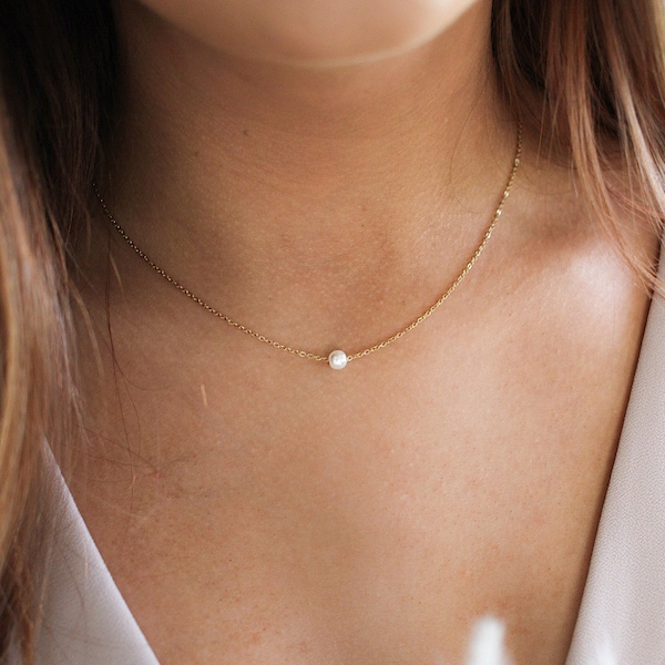 ISABELLE | Minimalist Pearl Necklace and Bracelet Set in Gold, Silver and Rose Gold, Jewellery Gift for Bridesmaid