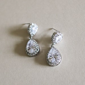 PIPPA Bridal Earrings Cubic Zirconia Tear Drop Wedding Earrings Bridesmaids Gift Crystal Jewellery Formal Evening Wear image 4