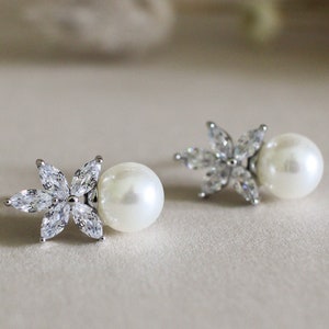 OLIVE | Bridal Wedding Earrings | Earrings for Bridesmaid or Bride | Pearl and Crystal Earrings | Bridal jewellery