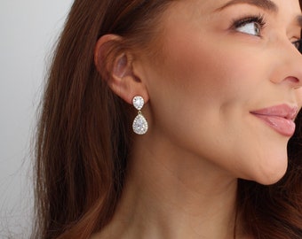 PIPPA || Bridal Earrings | Cubic Zirconia Tear Drop Wedding Earrings | Bridesmaids Gift | Crystal Jewellery | Formal Evening Wear