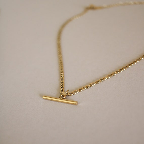 Faye | Waterproof PVD Coated Figaro T Bar Chain Minimalist Necklace | Gold Layering Necklace | Minimalist Jewellery Birthday Thank You Gift