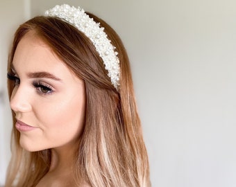 IVY // Diadema de boda con diadema de perlas, diadema de novia, accesorio para el cabello de perlas, accesorio para el cabello de boda, despedida de soltera, accesorio para despedida de soltera