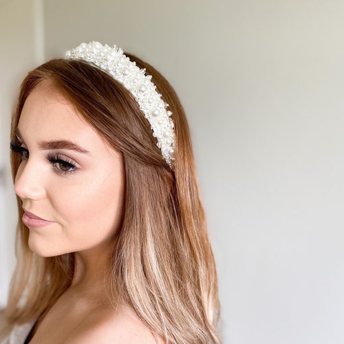 Chloe Pearl Bridal Headband Pearl Wedding Hair Accessory Etsy