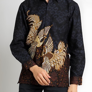 Herr batikskjorta Rajendra, etnisk batikskjorta, snygg skjorta för män, present till honom, batik saroong festivalkläder