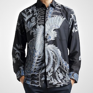 Herr batikskjorta Azam, etnisk batikskjorta, snygg skjorta för män, present till honom, batik saroong festivalkläder