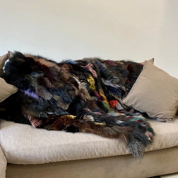 Handmade luxury real fox fur multicolour blanket!