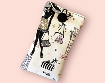 Brillenkoker telefoonhoesje iPhone Samsung stoffen hoes Parijs Eiffeltoren romantisch cadeau Moederdag vrouw meisje verjaardag