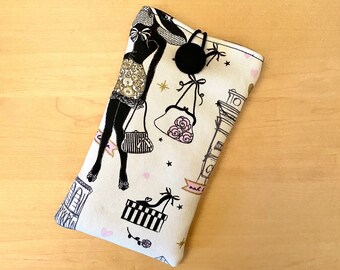 Glasses case IPhone Samsung phone case Paris Eiffel tower romantic fabric phone pouch Mother's Day woman girlfriend birthday gift