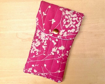 IPhone Samsung quilted phone case japanese sakura cherry blossoms fabric phone cover strap cloth phone pouch woman Mother's Day gift