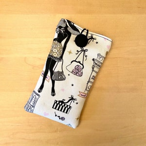 Etui lunettes téléphone tissu Paris fait main en France housse pochette cordon bandoulière romantique cadeau femme fille Noël anniversaire