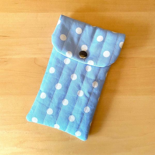 Etui téléphone housse smartphone tissu bleu ciel petits pois pochette rétro cadeau femme fille Fête des Mères anniversaire