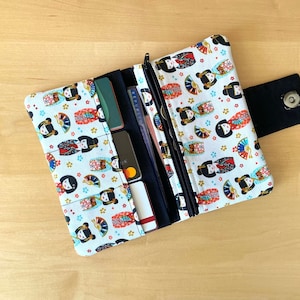 Grand portefeuille femme cadeau Fête des Mères fait main tissu japonais porte monnaie porte cartes passeports papiers identité anniversaire