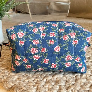 Quilted toiletry bag washbag denim fabric waterproof toothbrush case shabby chic soap pouch woman girlfriend Mother's Day birthday gift image 7