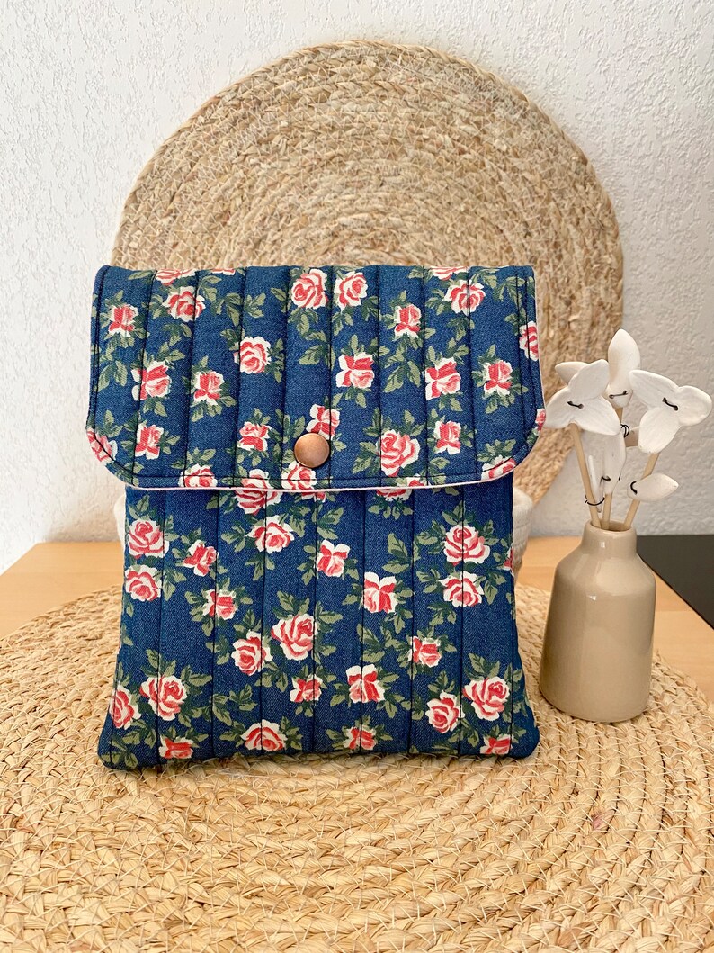 Etui liseuse Kindle Kobo Vivlio Bookeen tissu jean rétro shabby chic pochette housse cadeau Fête des Mères femme anniversaire image 5