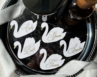 Handcrafted Swan Place Cards, Gold Leaf Accent, Wedding Table Seating, Event Name Cards