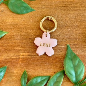 Cherry Blossom Pet ID Tag, Personalized Polymer Clay Dog Tag