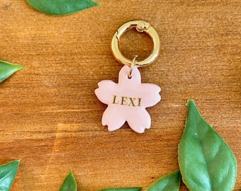 Cherry Blossom Pet ID Tag, Personalized Polymer Clay Dog Tag