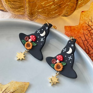 The Witch Hat|polymer clay earrings|spooky season| Halloween earrings | fall earrings.