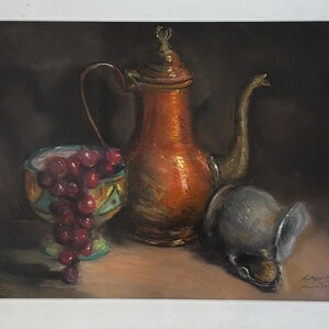 Pastel on Pastel Board Still Life Copper Kettle