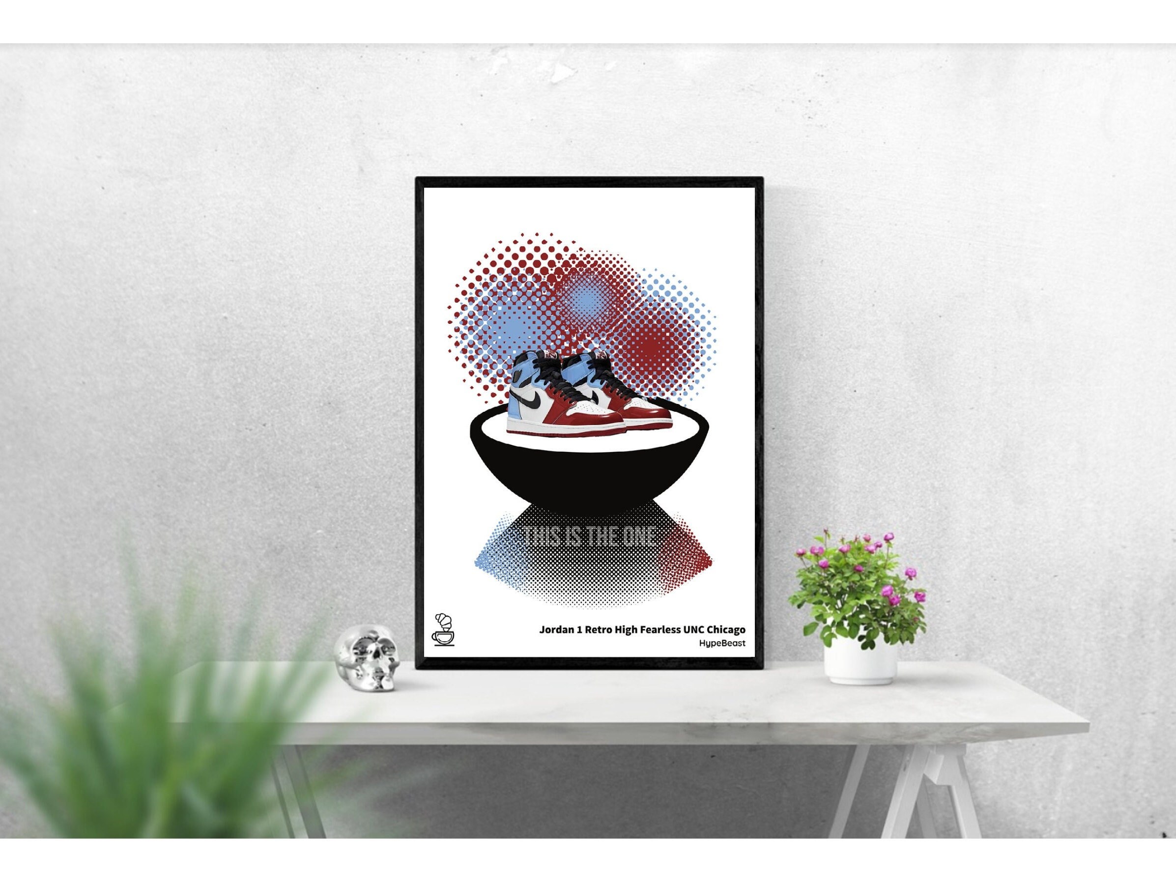 Affiche Imprimée Jordan 1 Retro High X Fearless Unc Chicago/Sneakers Art .